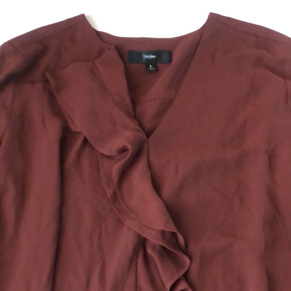Mossimo Ruffle Front Blouse Burgundy Large - Picture 5 of 11
